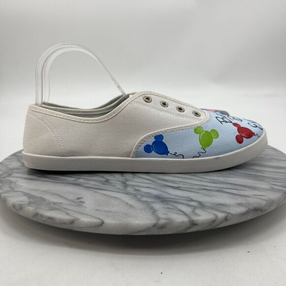 Time and Tru Disney Best Day Ever Sneaker Women 10 White Canvas Laceless Low Top - Picture 2 of 11